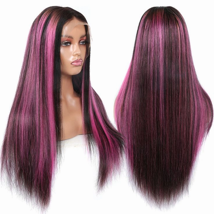 13x4 Lace Frontal Wigs 99J Burgundy Straight Human Hair with Highlights