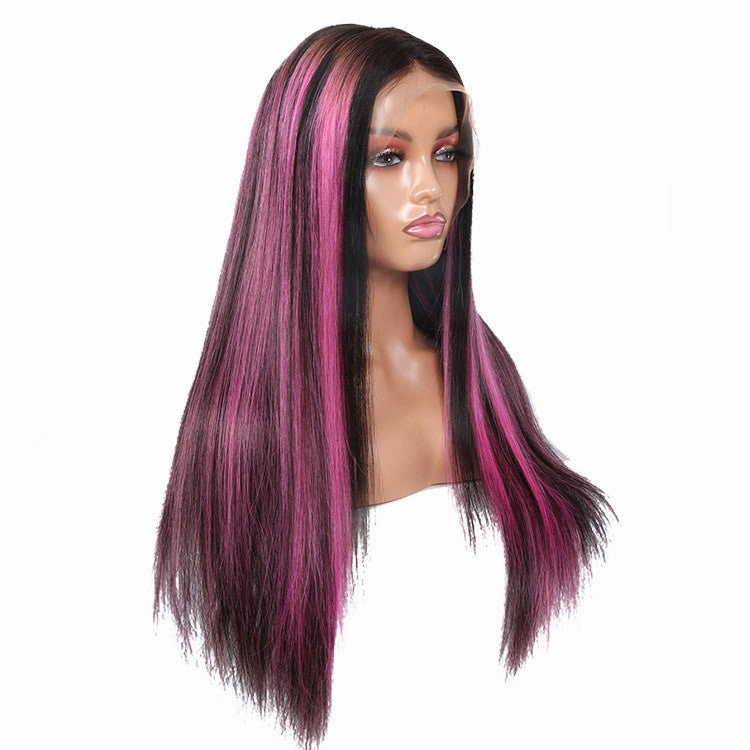 13x4 Lace Frontal Wigs 99J Burgundy Straight Human Hair with Highlights
