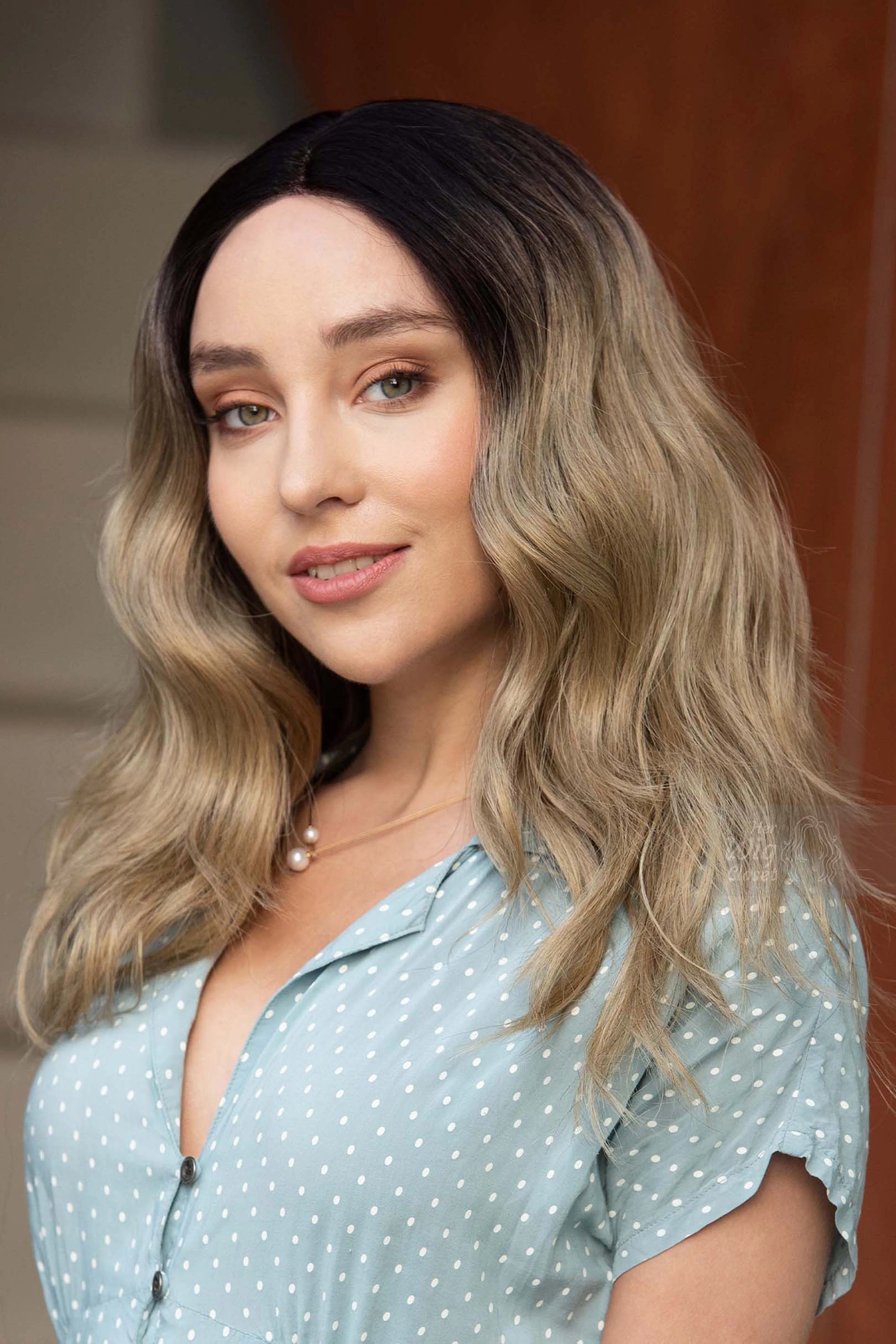 16" Ombre Ash Blonde Wig Dark Roots Elizabeth