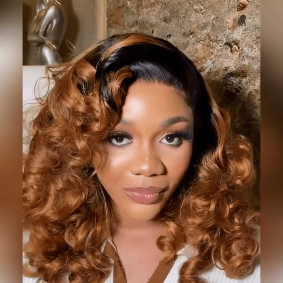 1B/30 Ombre Bouncy Curly Wig 13x4 Invisible Lace Front Human Hair Wigs with Baby Hair Pre Plucked Glueless Wigs