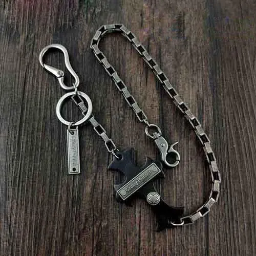 24'' HEAVY METAL CROSS BIKER SILVER WALLET CHAIN LONG PANTS CHAIN SILVER jeans chain jean chain FOR MEN