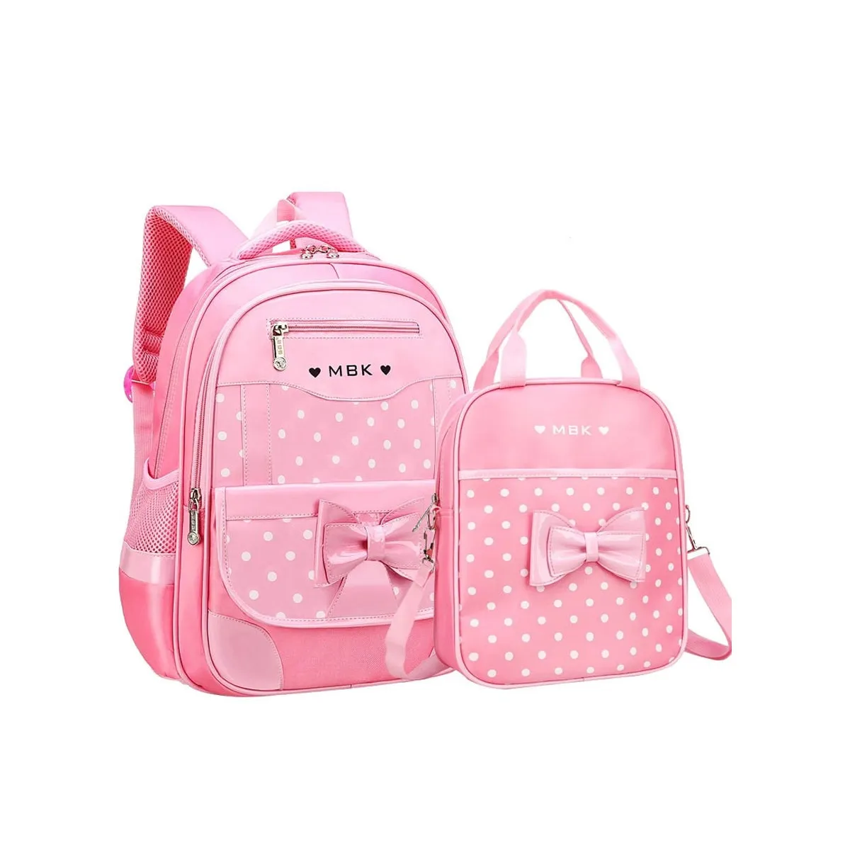 2Pcs Bowknot Wave Point Prints Primary School Backpack
