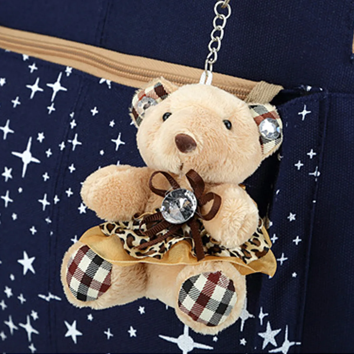 3 Pcs Star Print Girls Canvas Backpacks Set for School