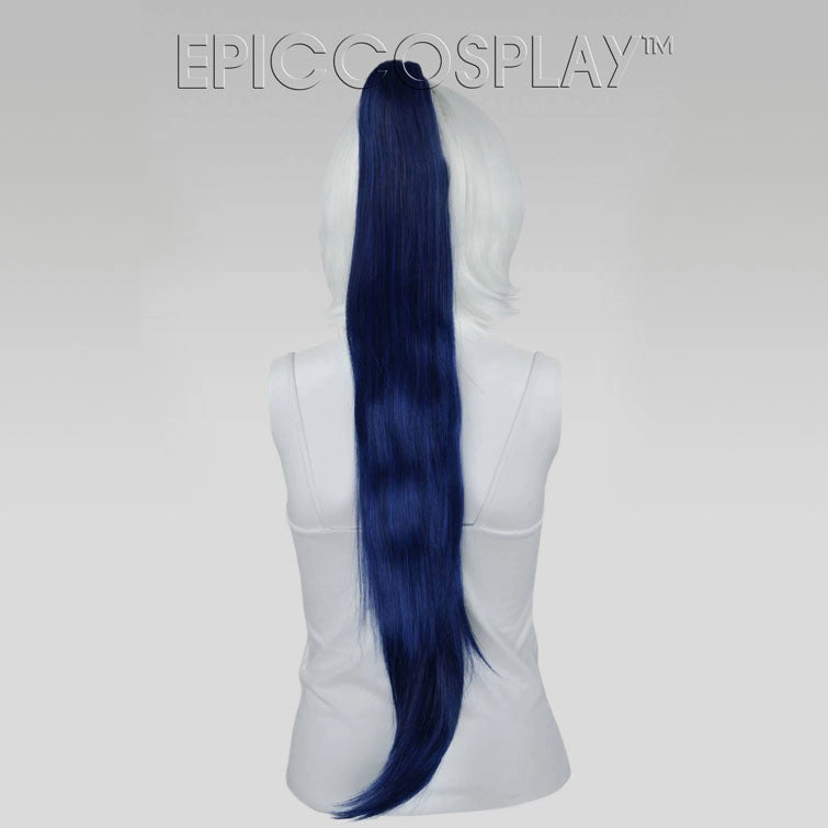 35" Blue Black Fusion Straight Ponytail Clipon