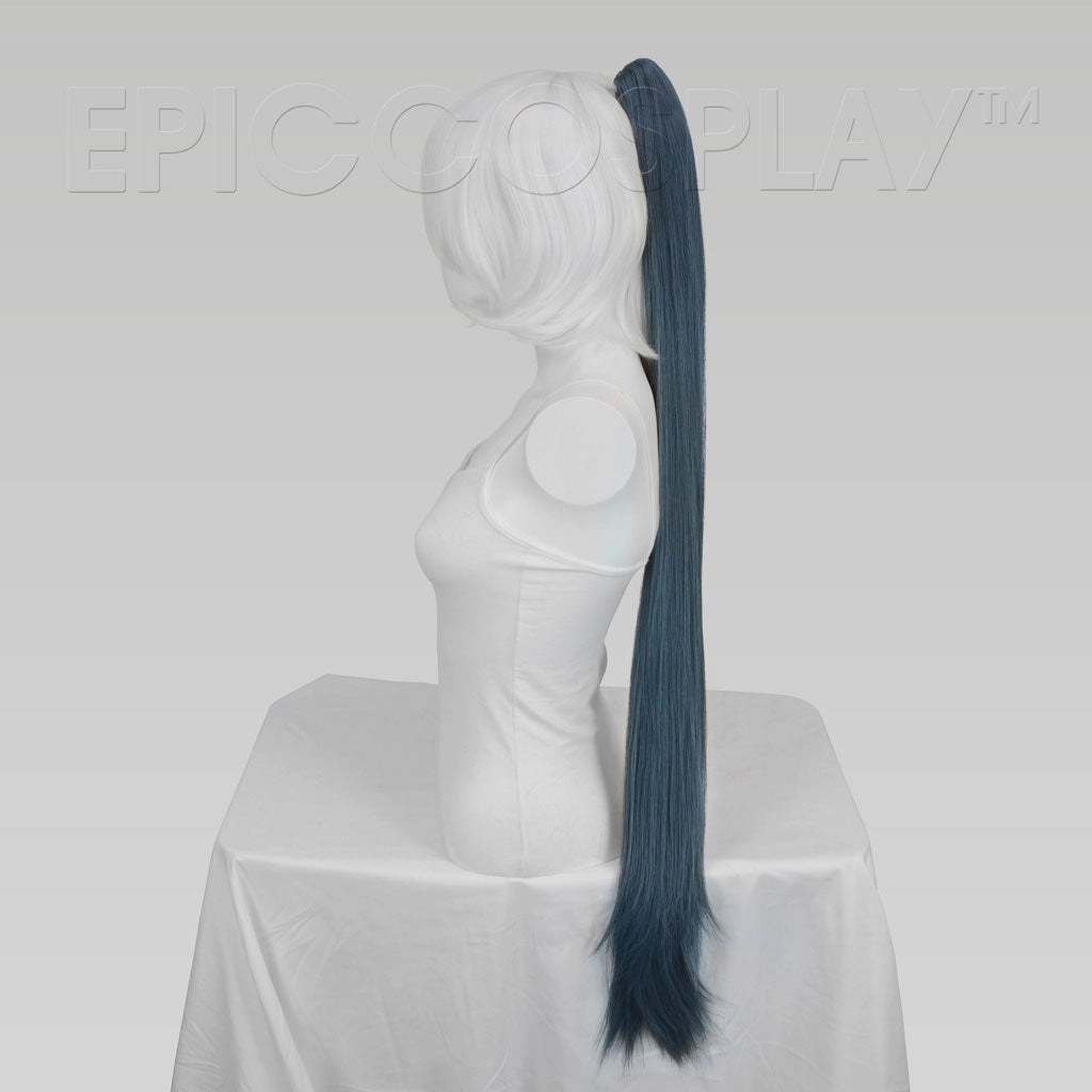35" Blue Steel Straight Ponytail Clipon