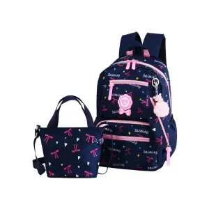 3Pcs Heart Printing Backpack Sets With Bowknot