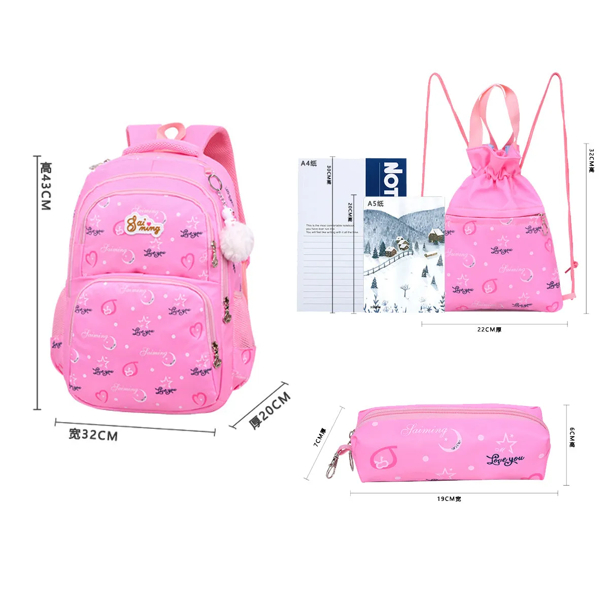 3Pcs New Schoolbag Cartoon Children's Schoolbag