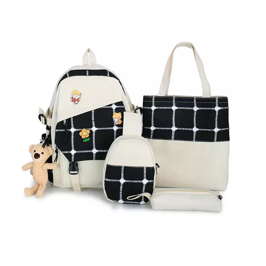 4 Piece Leather Backpack With School Bag