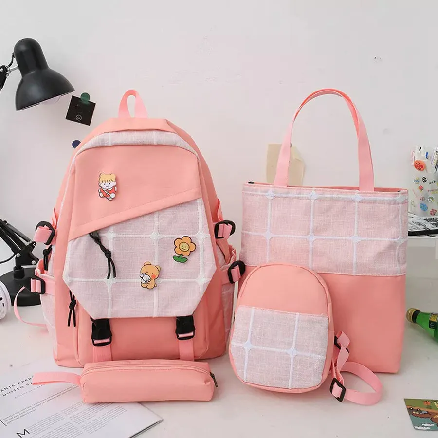 4 Piece Leather Backpack With School Bag