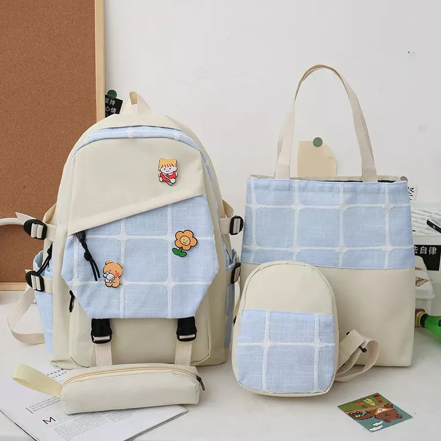 4 Piece Leather Backpack With School Bag