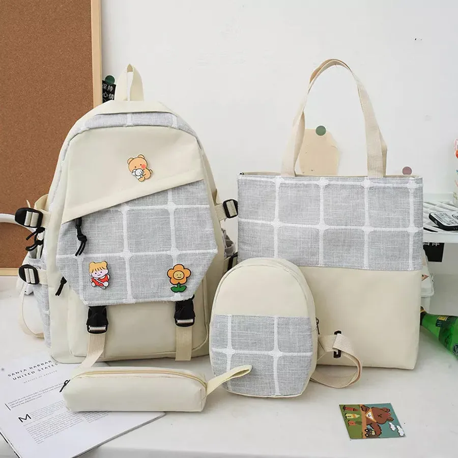4 Piece Leather Backpack With School Bag
