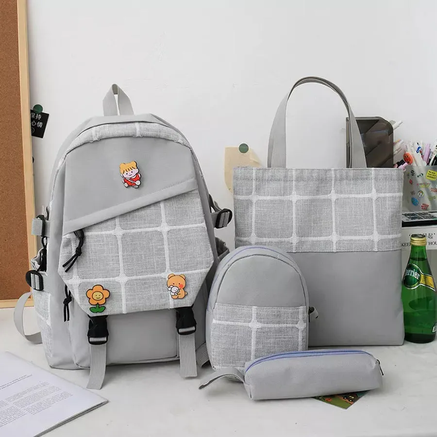 4 Piece Leather Backpack With School Bag
