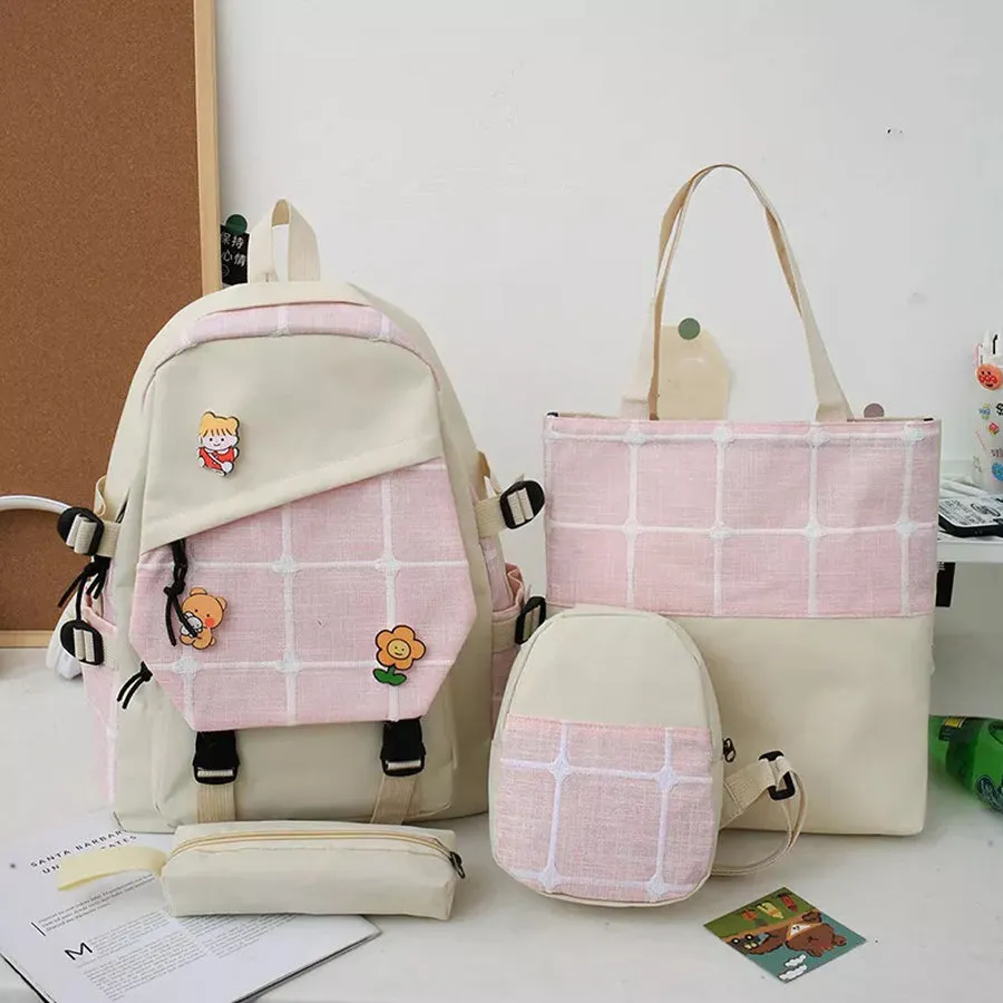 4 Piece Leather Backpack With School Bag