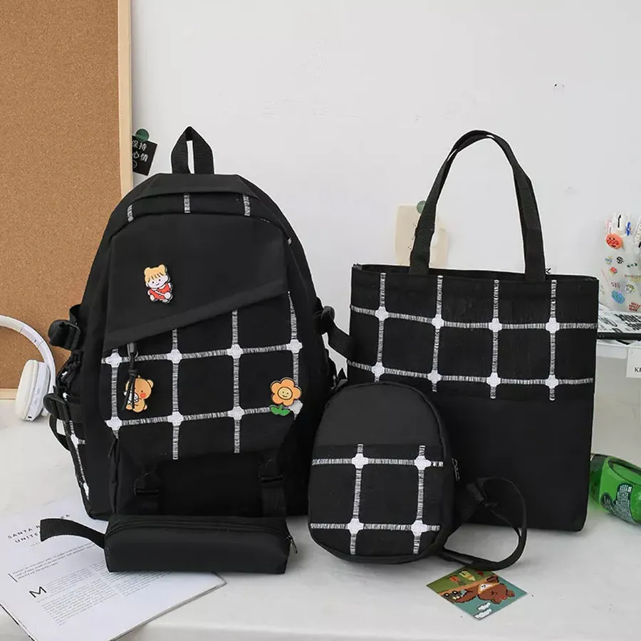 4 Piece Leather Backpack With School Bag