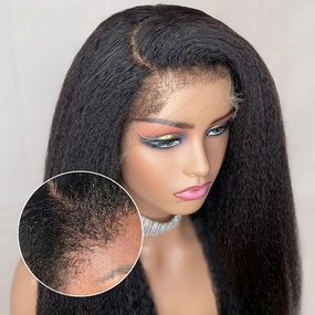 4C Edge Hairline Real HD 13x4 Lace Frontal Wigs Kinky Straight Human Hair