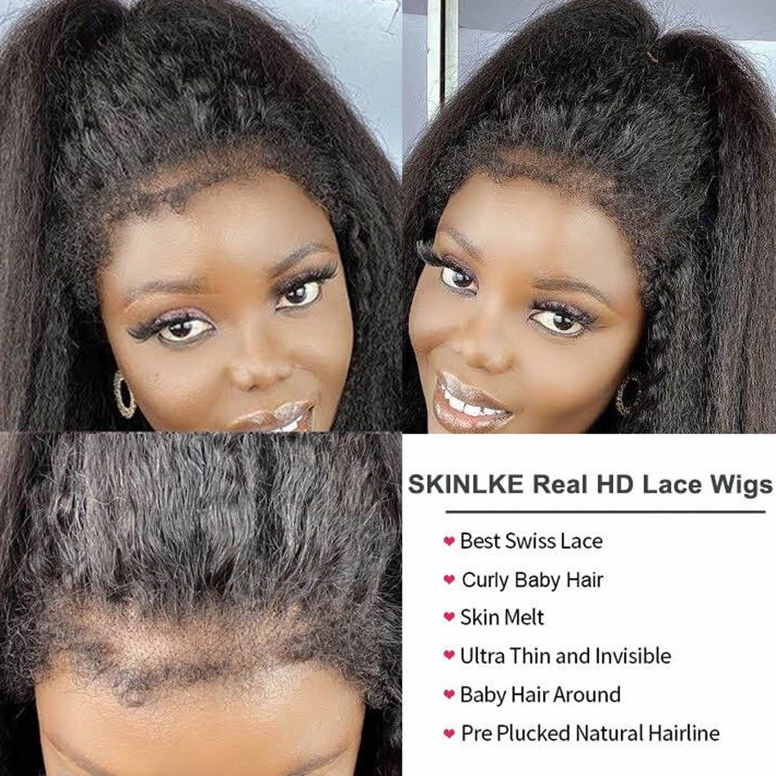 4C Edge Hairline Real HD 13x4 Lace Frontal Wigs Kinky Straight Human Hair