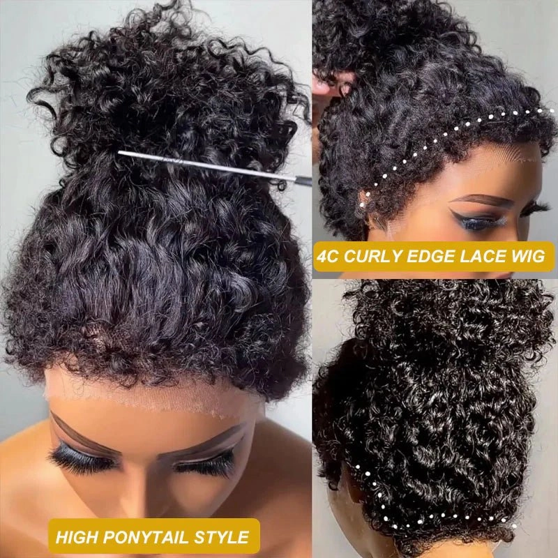 4C Kinky Edges 360 Full Lace Frontal Kinky Curly Human Hair Wigs Pre Plucked Wigs With Kinky Edges