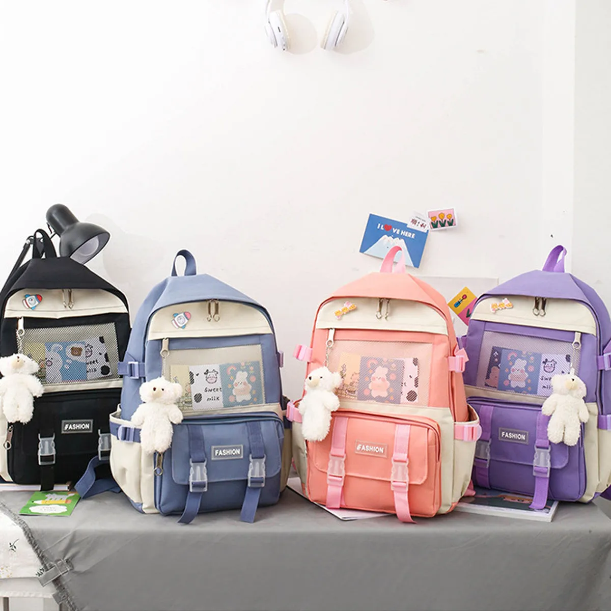 4Pcs Fashion Schoolbag Student Backpack