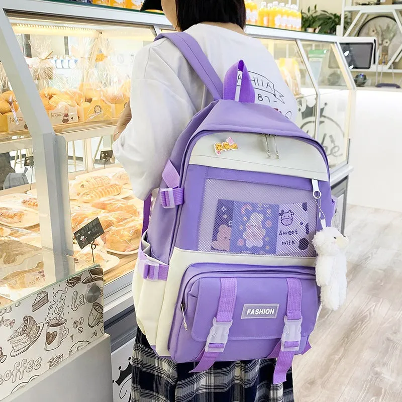 4Pcs Fashion Schoolbag Student Backpack