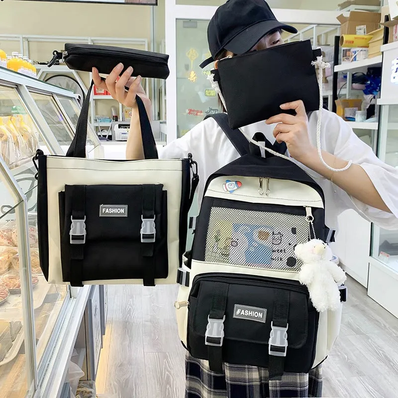 4Pcs Fashion Schoolbag Student Backpack