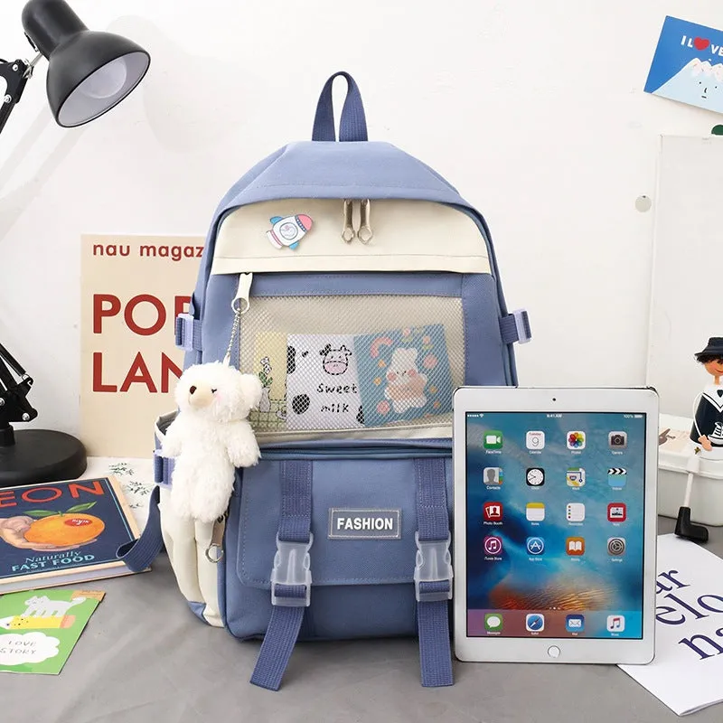 4Pcs Fashion Schoolbag Student Backpack