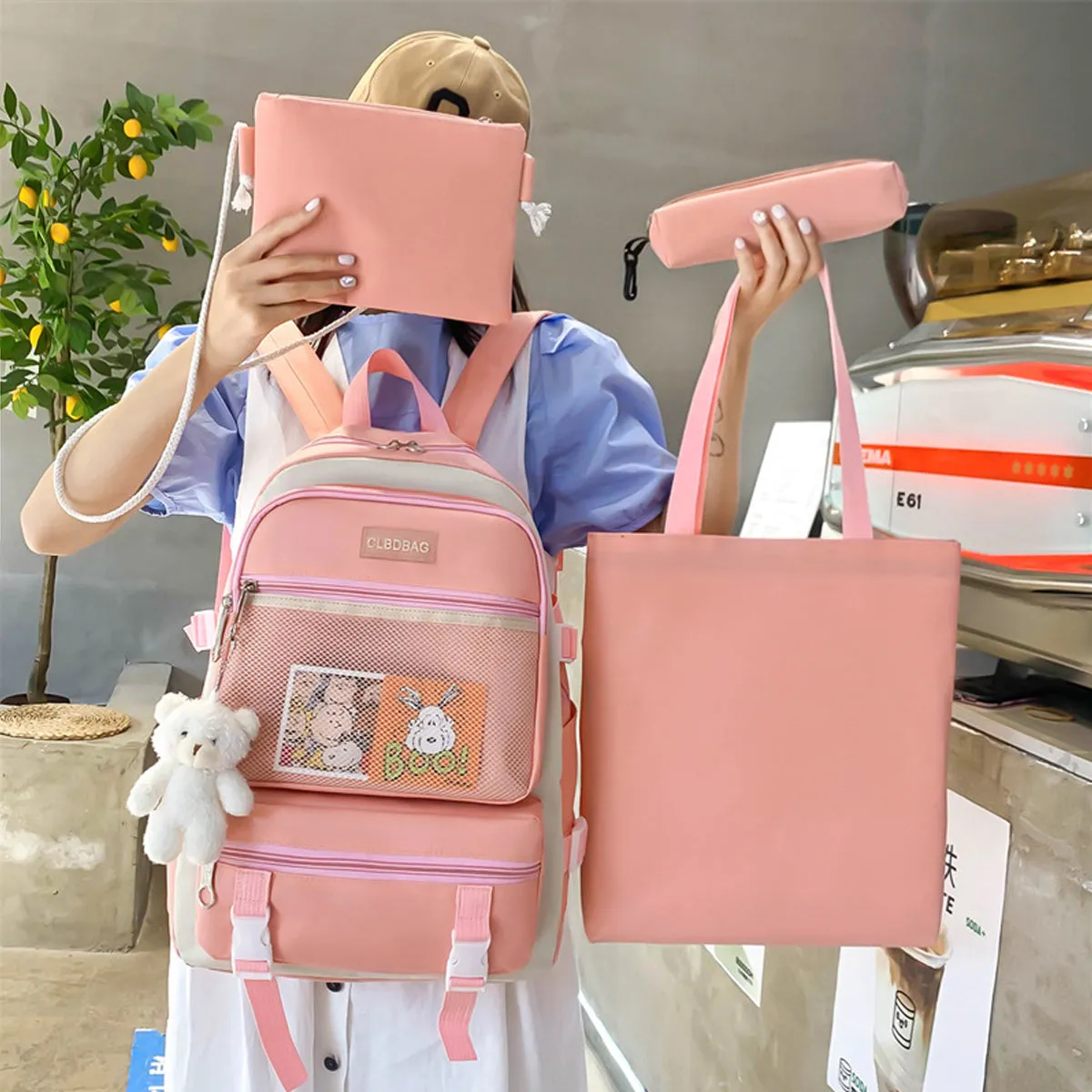 4Pcs Large Capacity Backpack Student Schoolbag