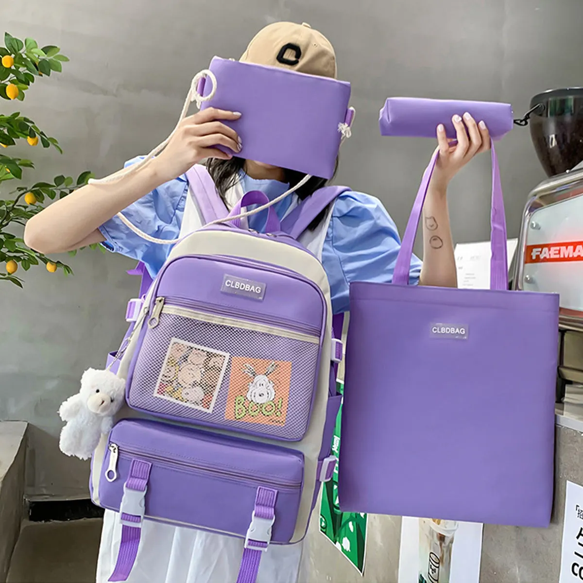 4Pcs Large Capacity Backpack Student Schoolbag