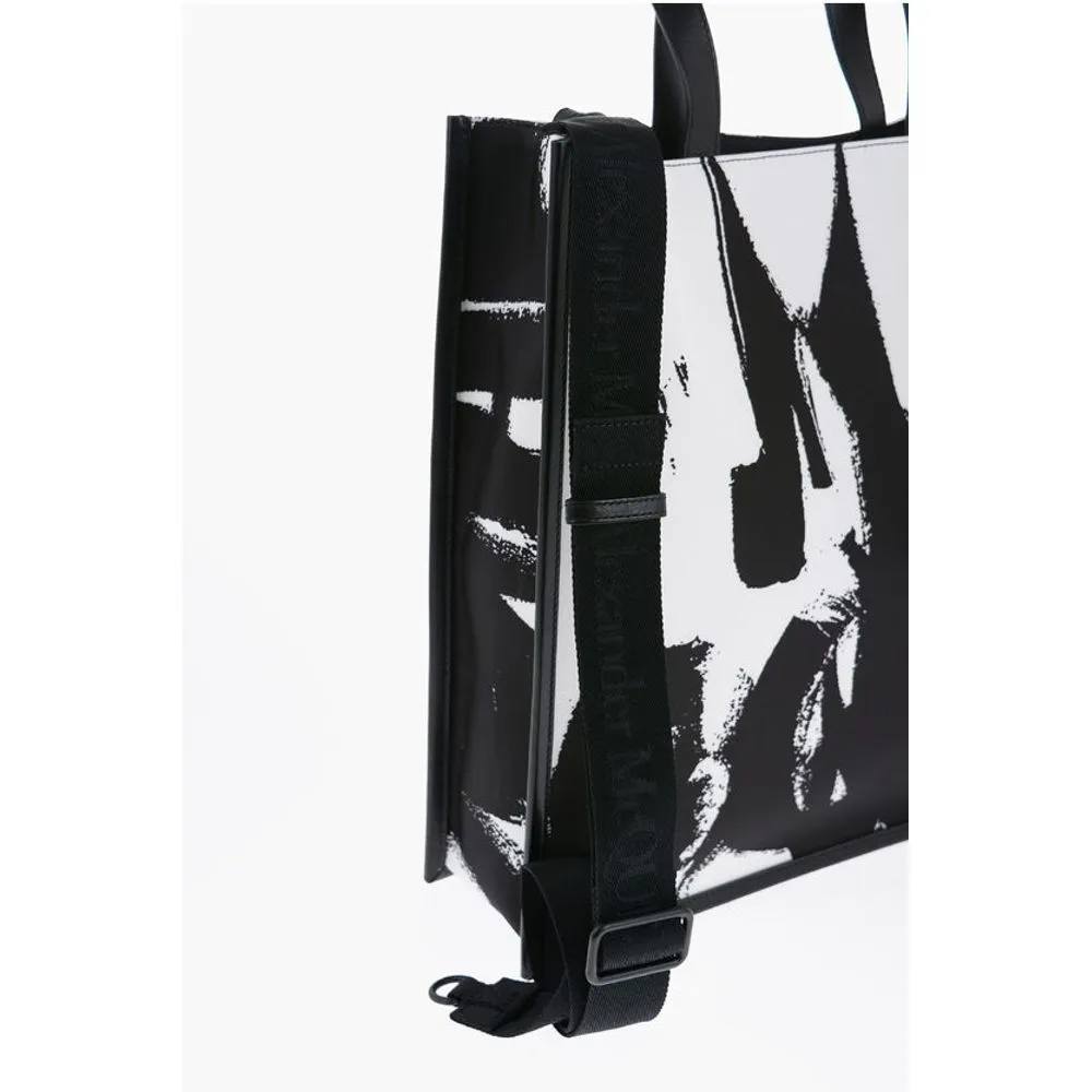 Alexander McQueen Logoed Fabric Tote Bag with Leather Detail