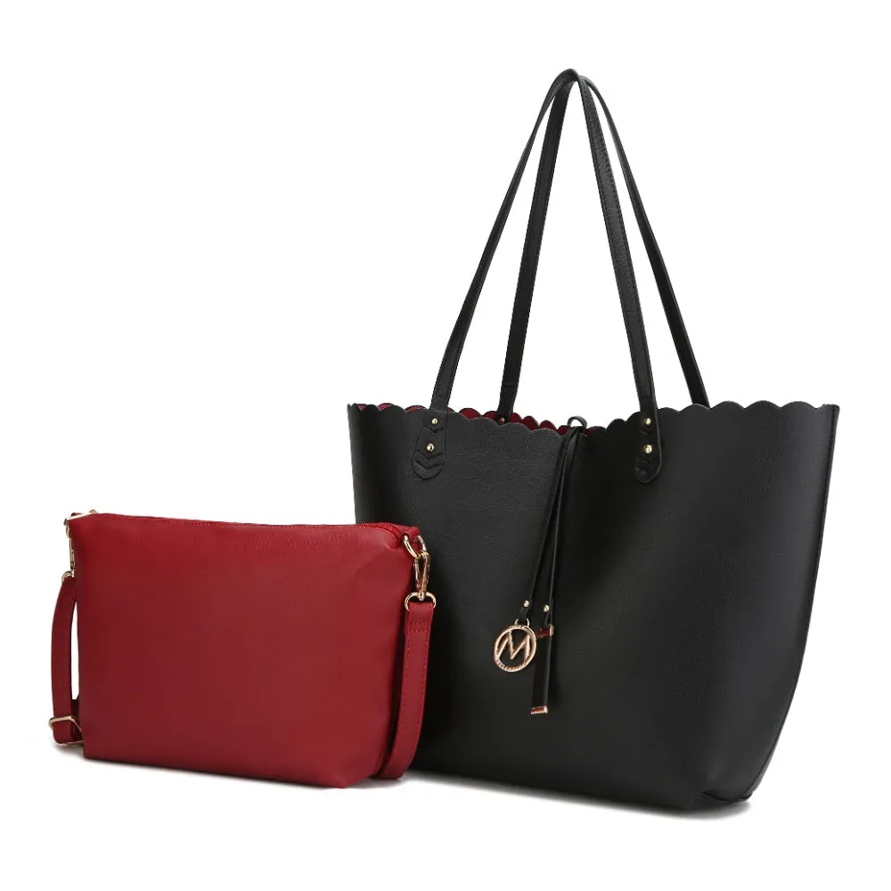 Amahia Vegan Leather Womens Reversible Shopper Tote Bag with Crossbody Pouch by Mia K