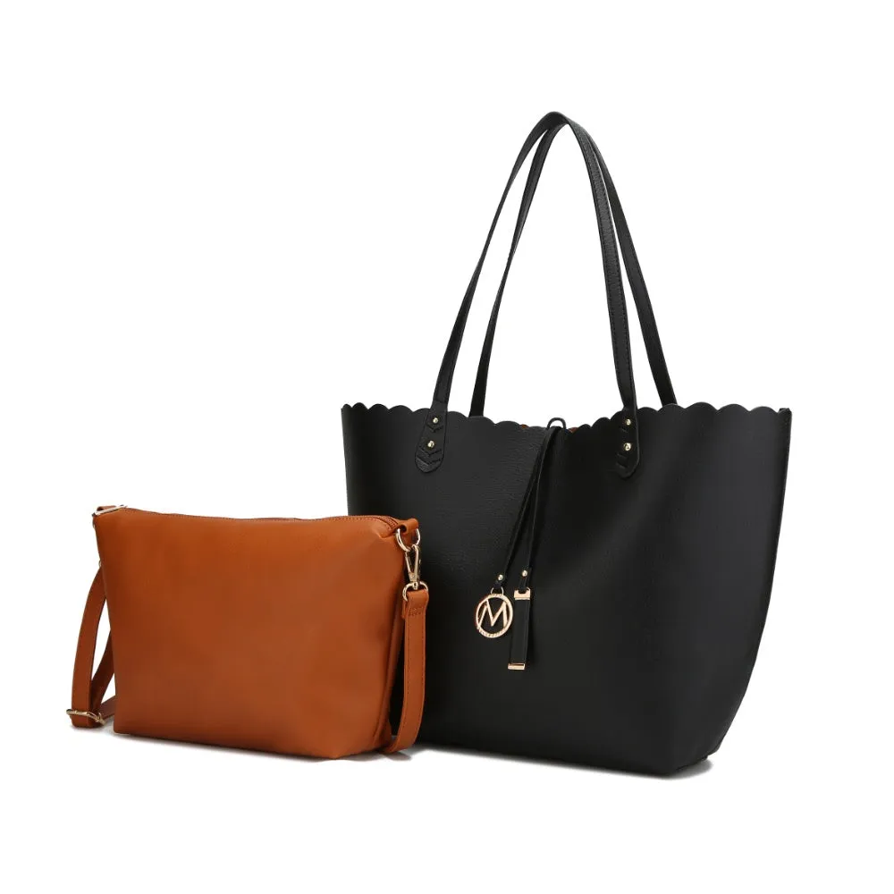Amahia Vegan Leather Womens Reversible Shopper Tote Bag with Crossbody Pouch by Mia K