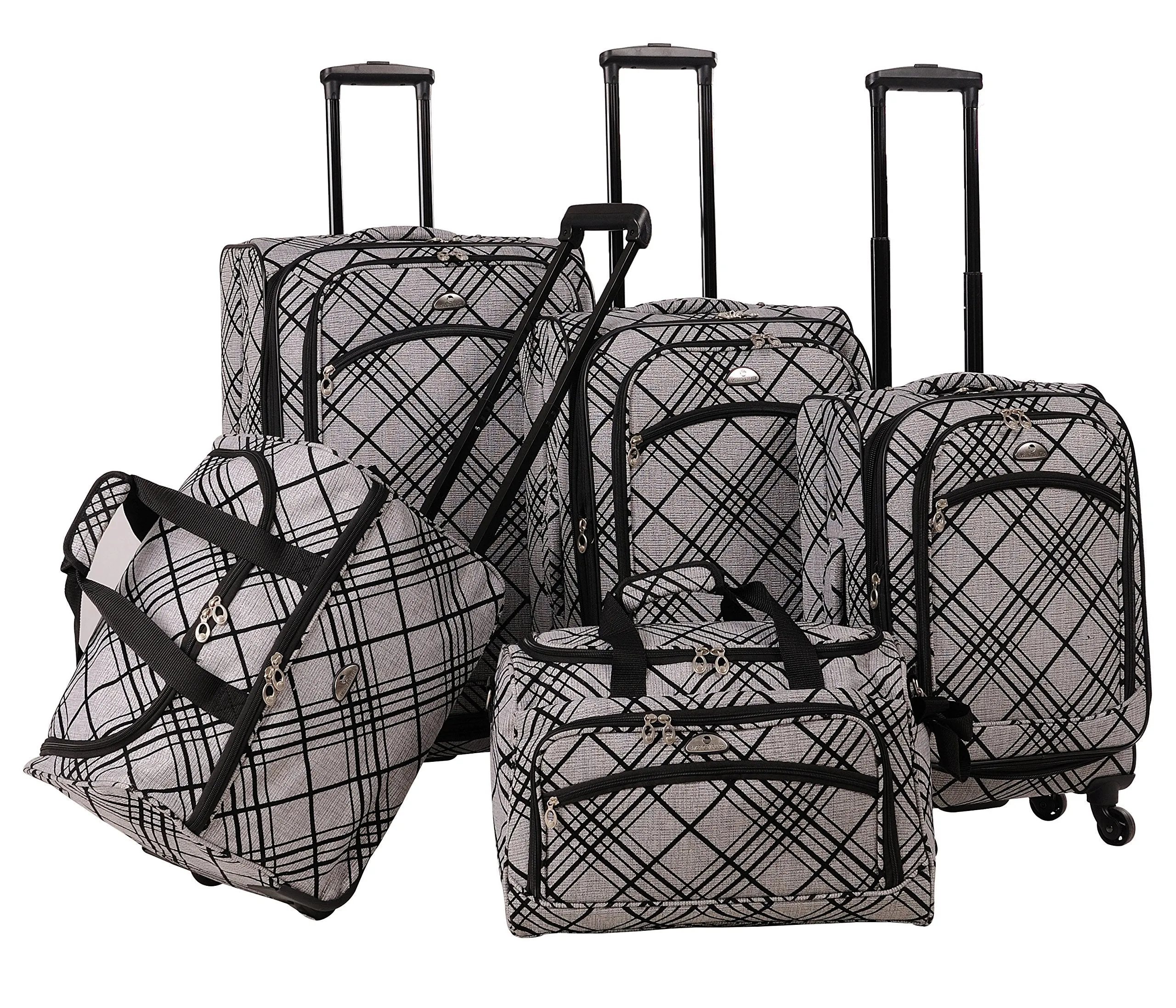 American Flyer Silver Stripes 5 Piece Set 4-Wheel Luggage Sets
