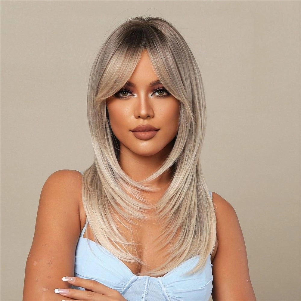Ash Blonde Dark Roots Wig