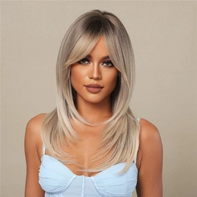 Ash Blonde Dark Roots Wig