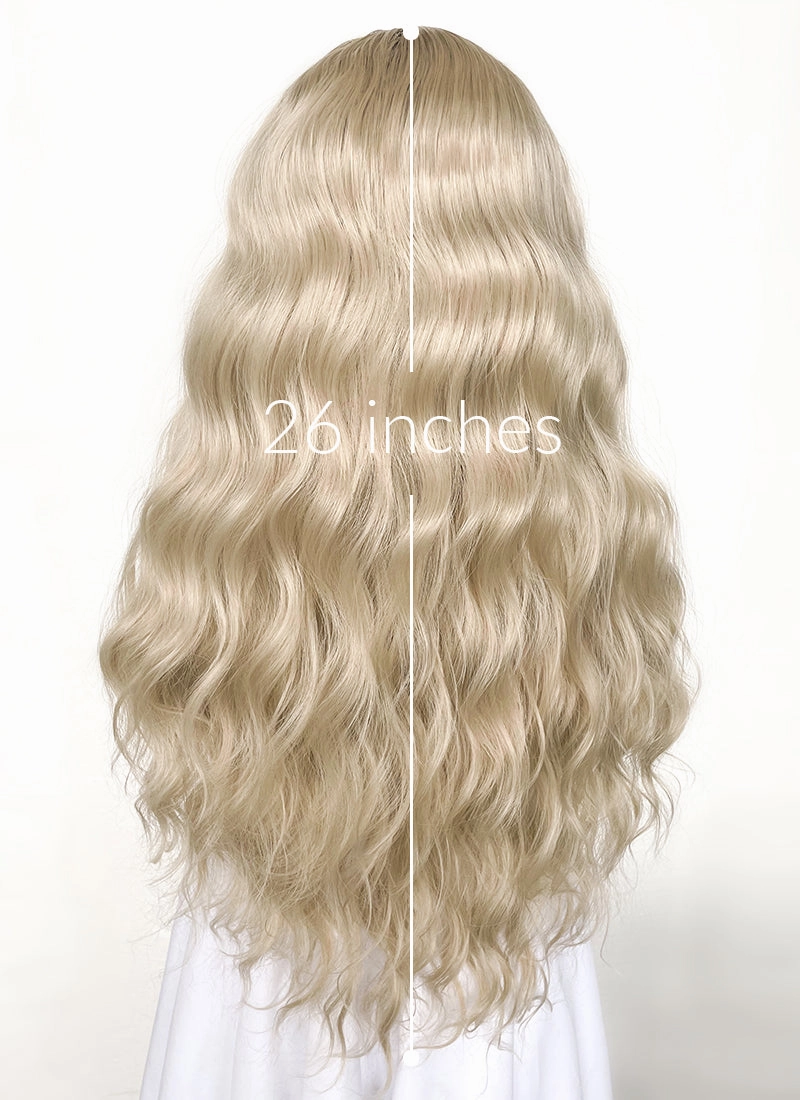 Ash Blonde With Brown Roots Wavy Lace Front Synthetic Wig LFK5501
