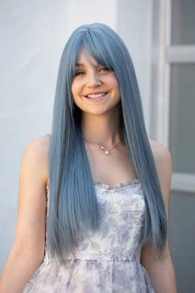 Ash Blue Straight Synthetic Wig with Bangs Erio