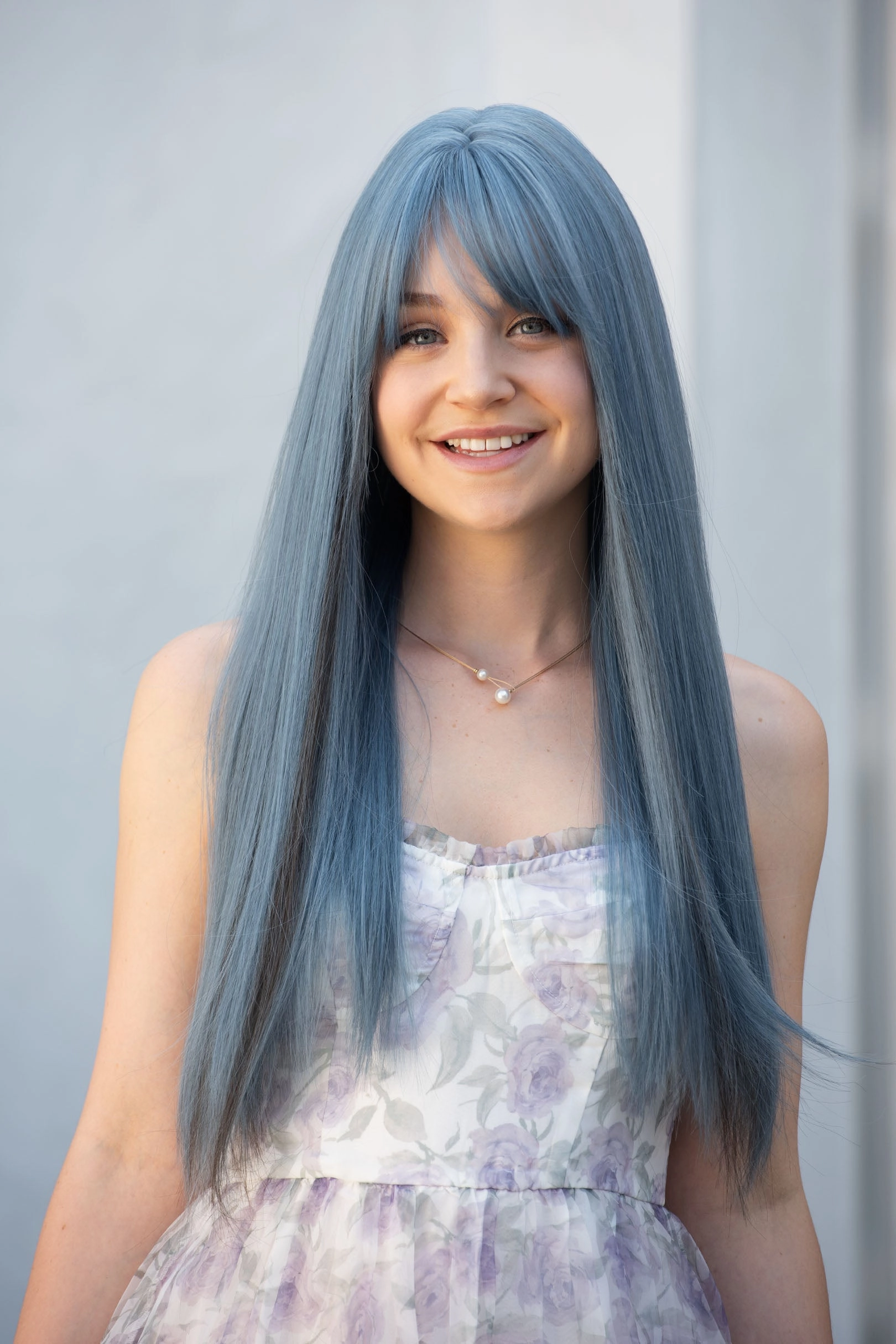 Ash Blue Straight Synthetic Wig with Bangs Erio