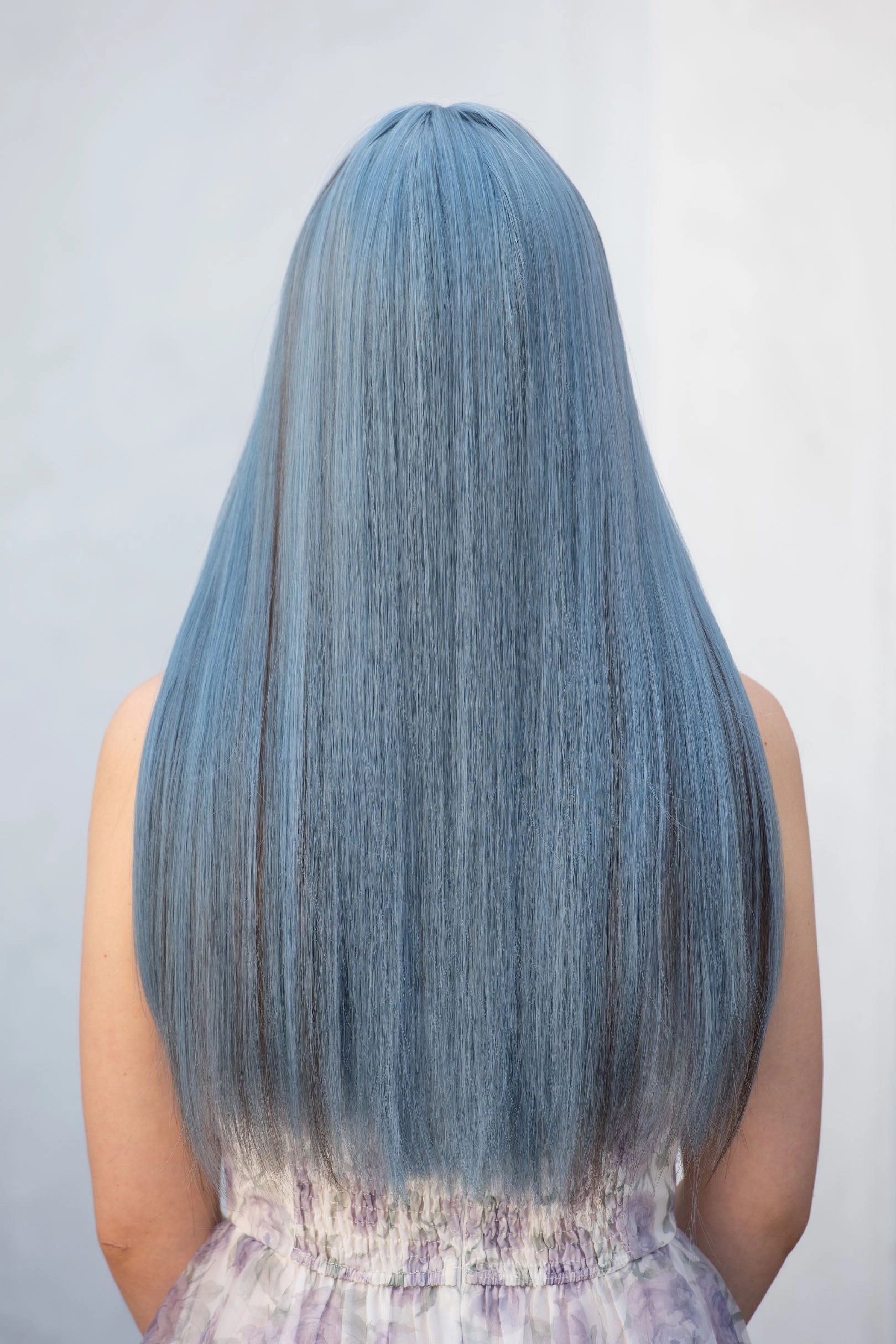 Ash Blue Straight Synthetic Wig with Bangs Erio