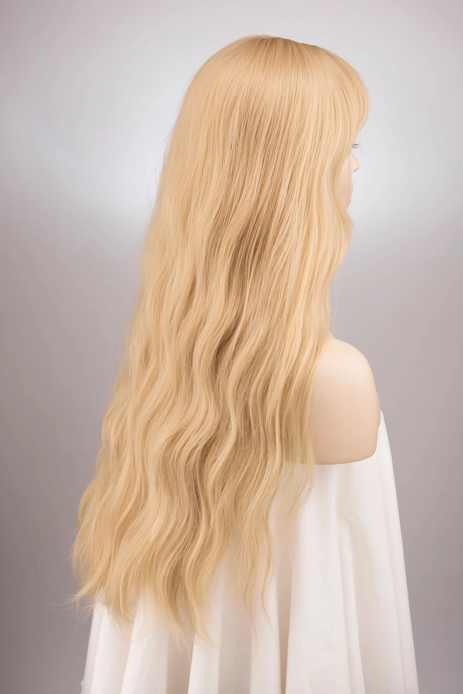 Ash Honey Blonde Wavy Wig with Bangs Ina