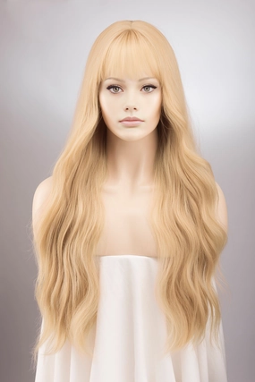 Ash Honey Blonde Wavy Wig with Bangs Ina