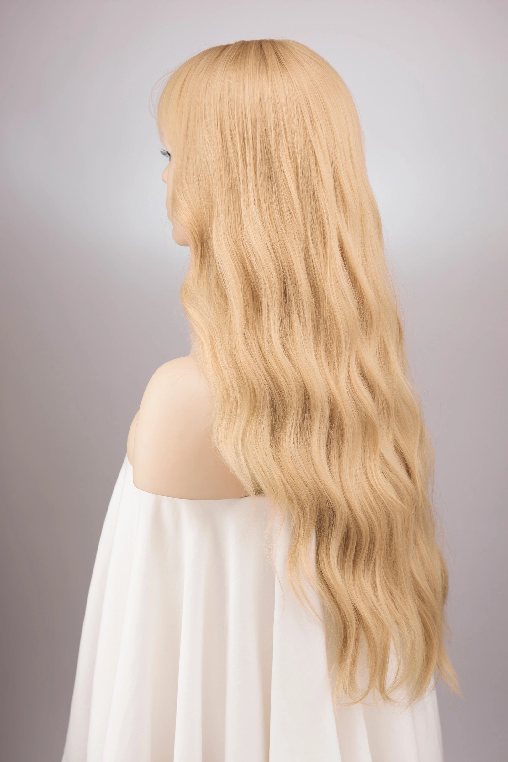 Ash Honey Blonde Wavy Wig with Bangs Ina