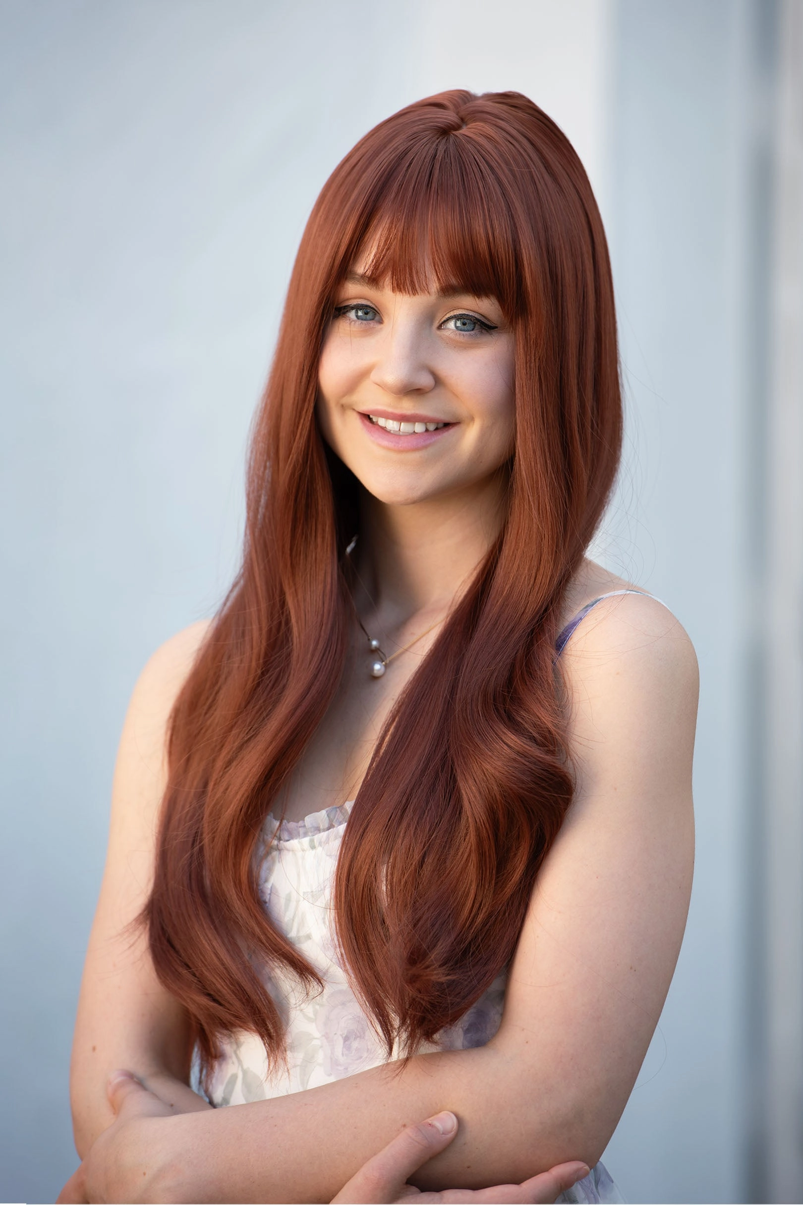 Auburn Ginger Wavy Synthetic Wig with Bangs Akane