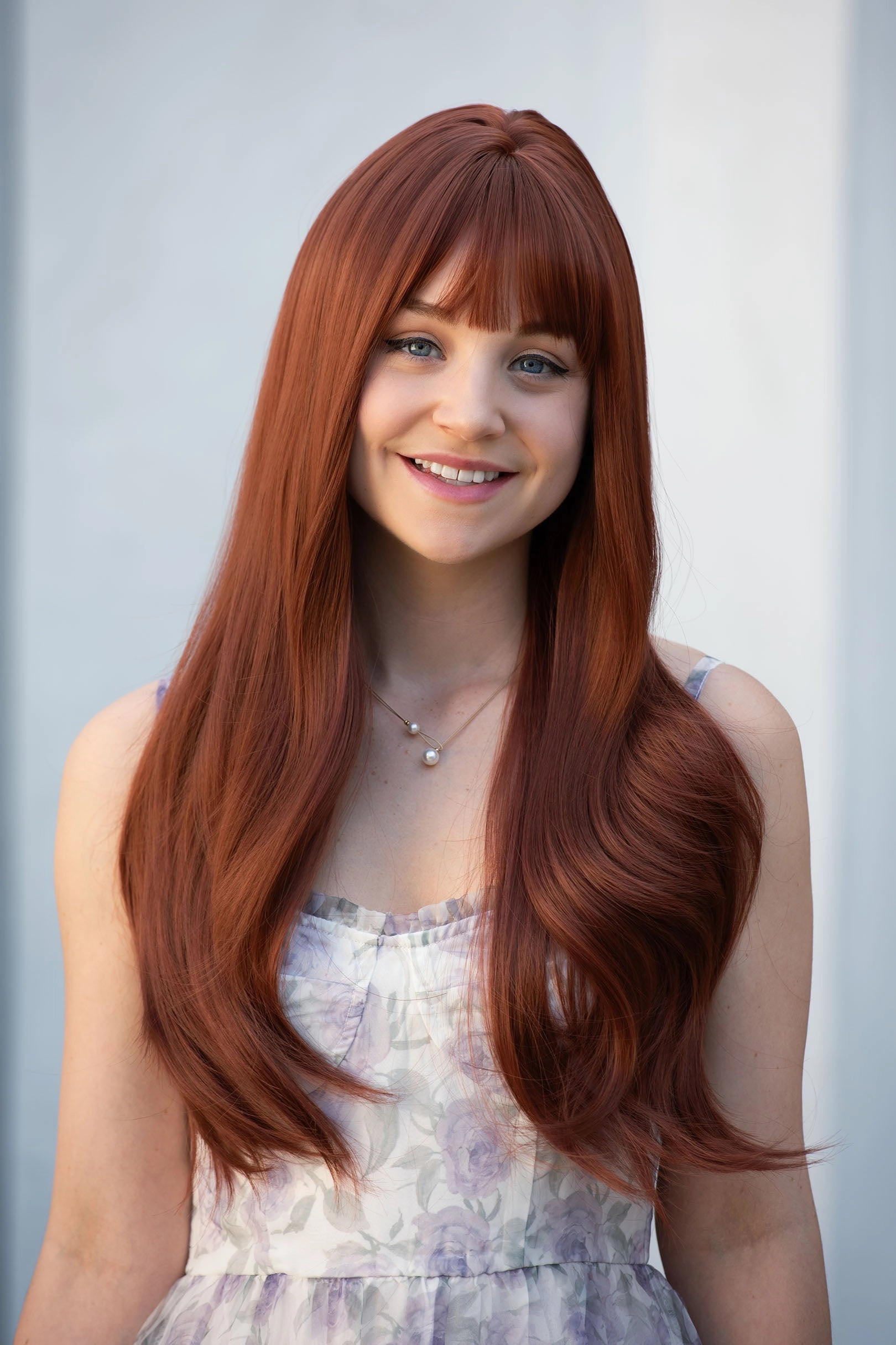 Auburn Ginger Wavy Synthetic Wig with Bangs Akane