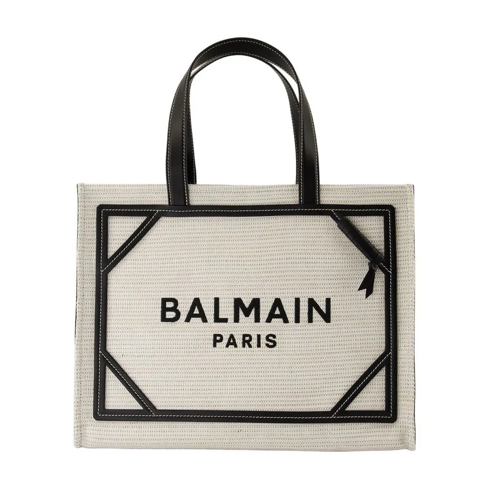 B-Army Medium Shopper Bag - Balmain - Raffia - Neutral/Black