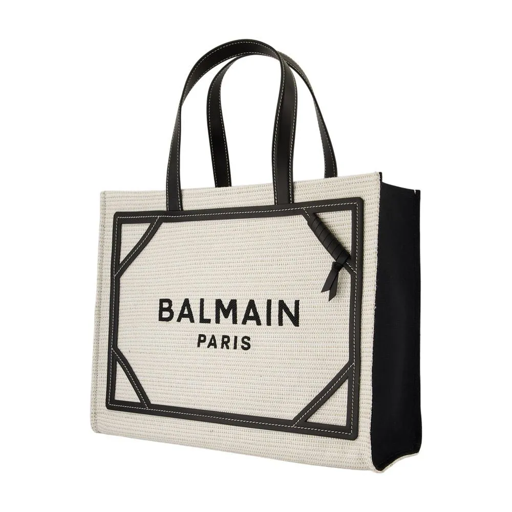 B-Army Medium Shopper Bag - Balmain - Raffia - Neutral/Black