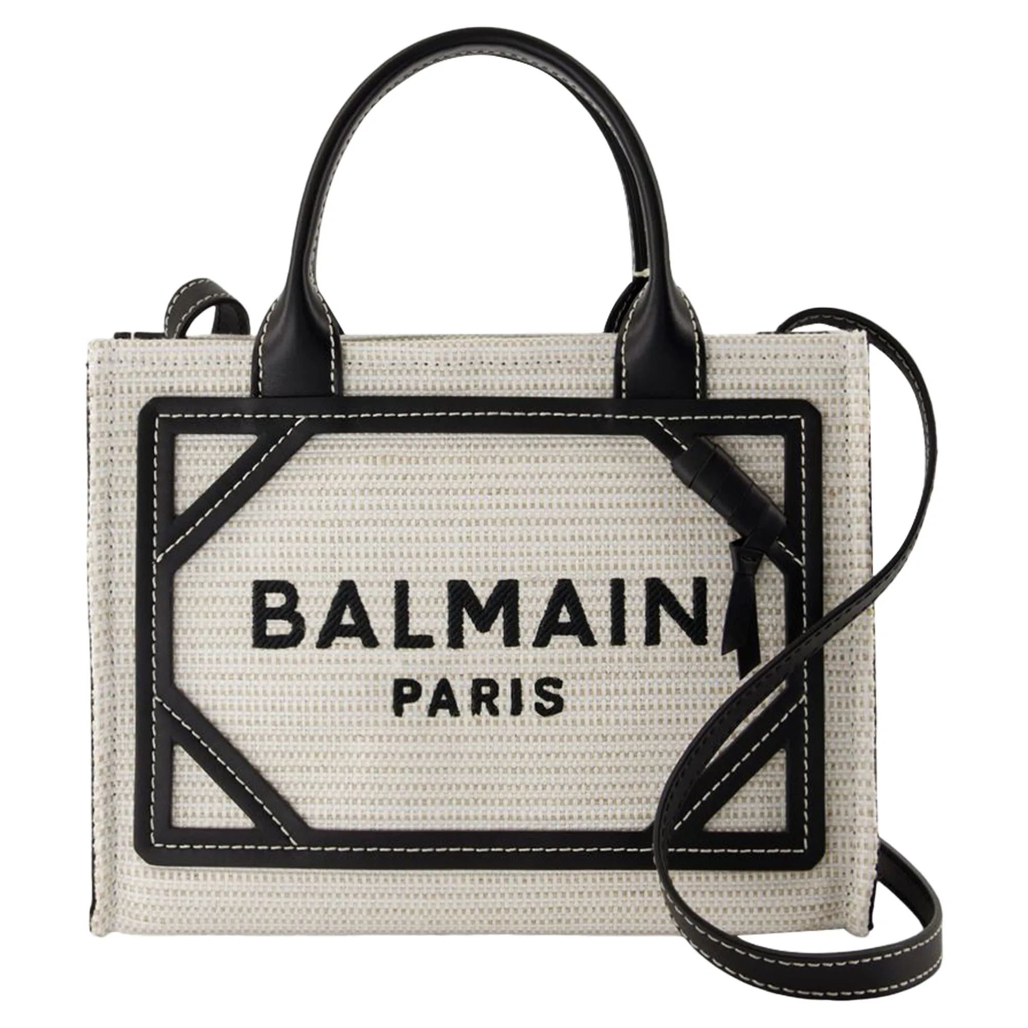 B-Army Small Shopper Bag - Balmain - Raffia - Neutral/Black
