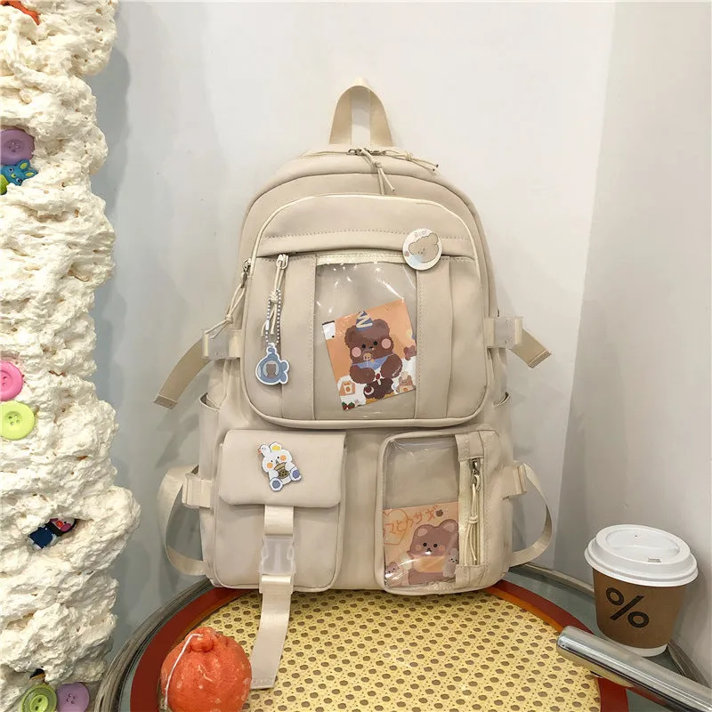 Backpack with Pins Kawaii School Backpack Cute Aesthetic Backpack