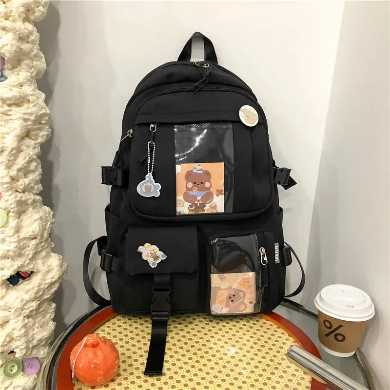 Backpack with Pins Kawaii School Backpack Cute Aesthetic Backpack