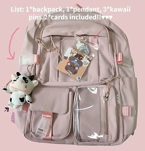 Backpack with Pins Kawaii School Backpack Cute Aesthetic Backpack