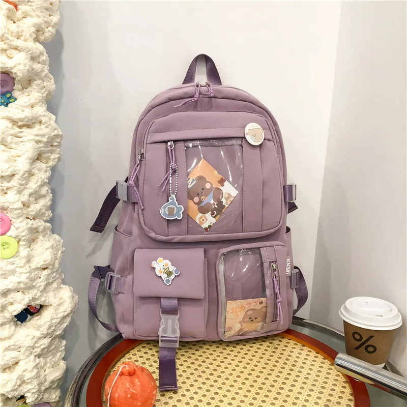 Backpack with Pins Kawaii School Backpack Cute Aesthetic Backpack