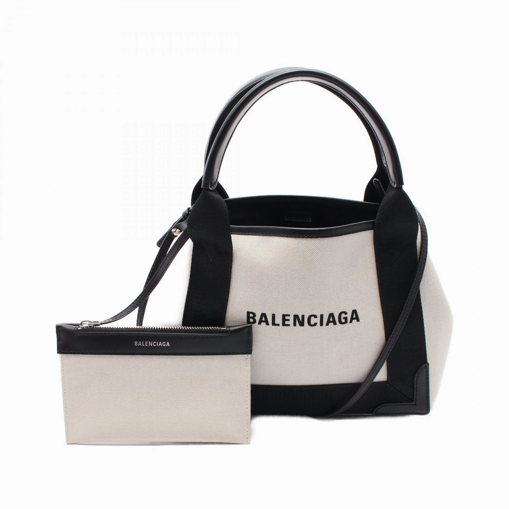 Balenciaga Navy Cabas XS Canvas Leather Handbag